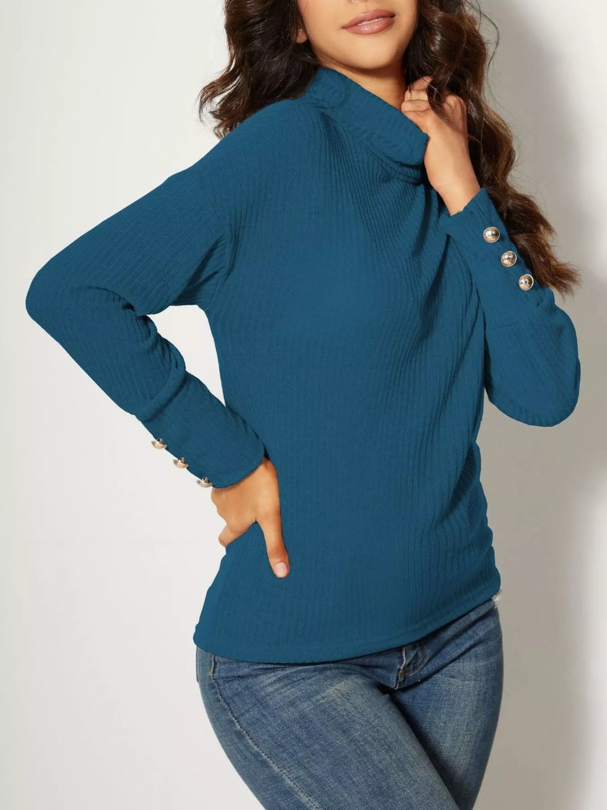 Ribbed Knit Turtleneck Sweater back view