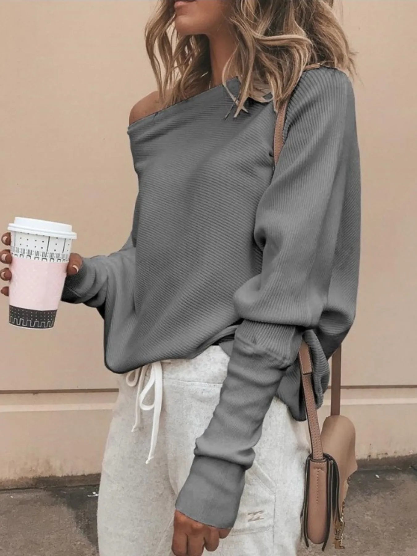 Full Size Single Shoulder Ribbed Knit Top Plus Size - Fashorio