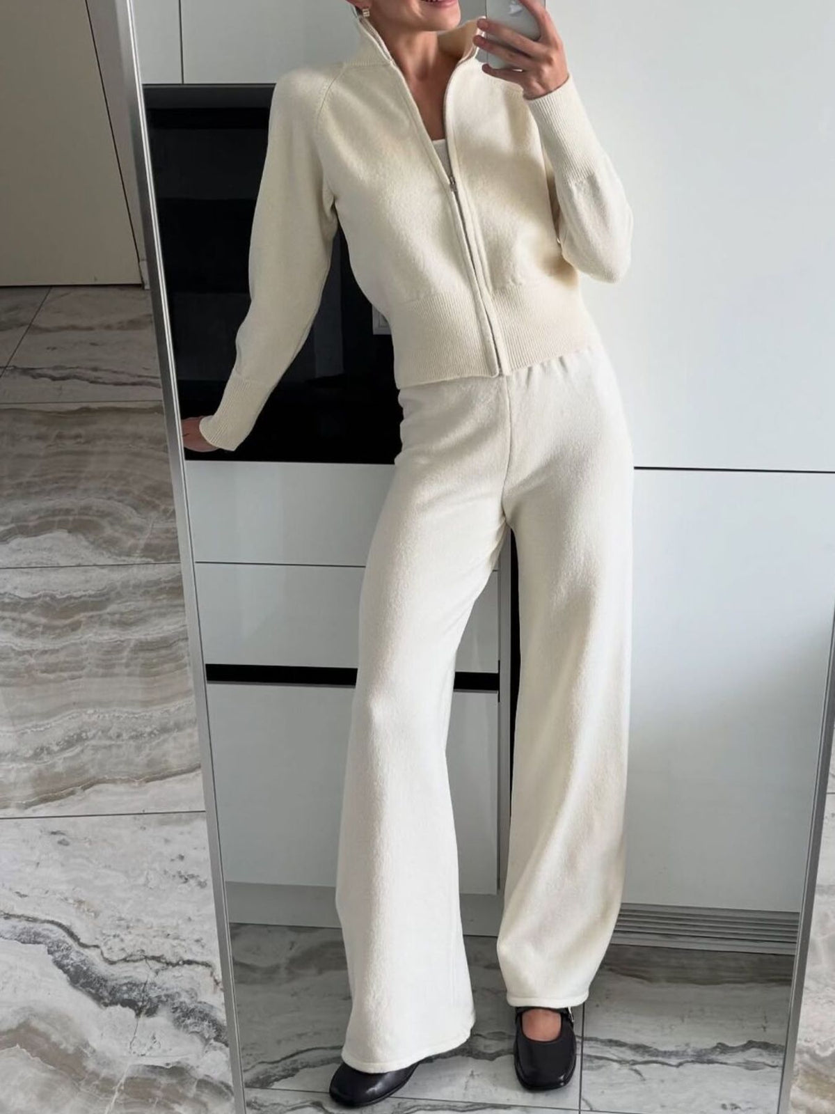 Zip Up Outerwear and Wide Leg Pants Set, view 19