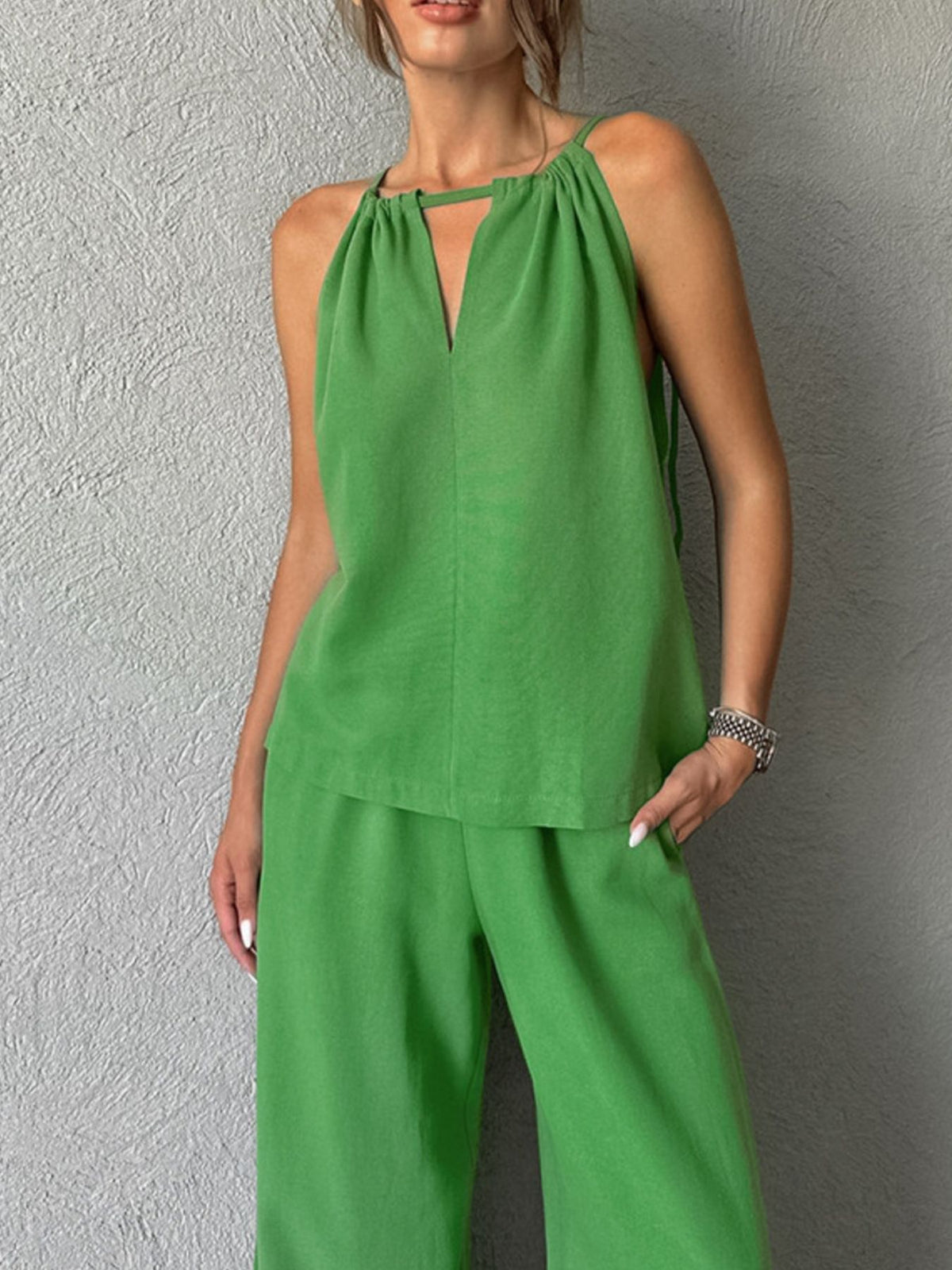 Wide leg pants set flowing drape