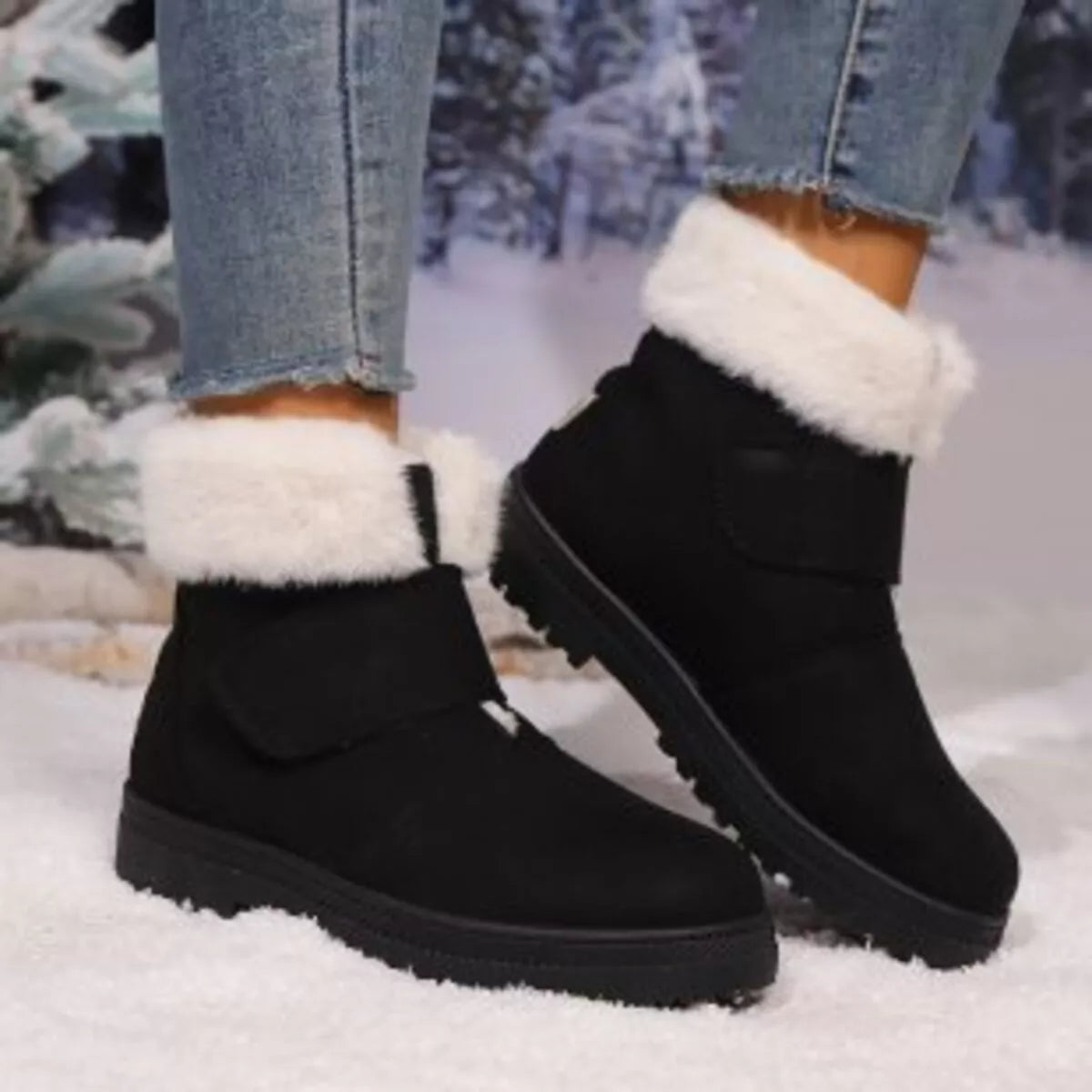 Round Toe Fuzzy Ankle Boots back view