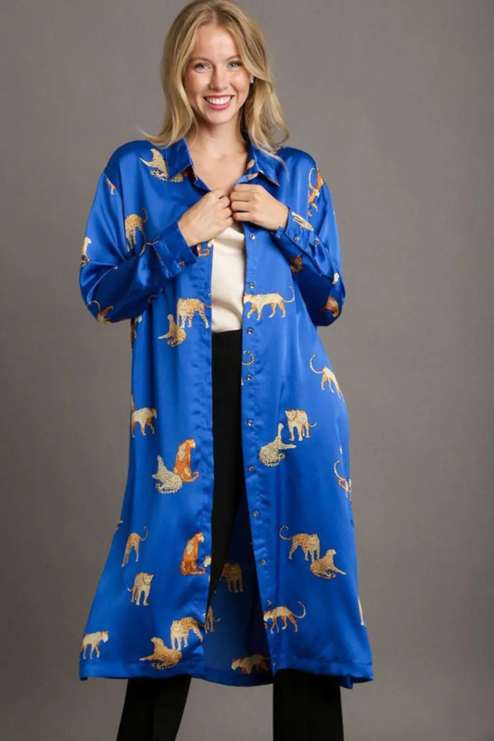 Animal Print Button Down Midi Shirt Dress