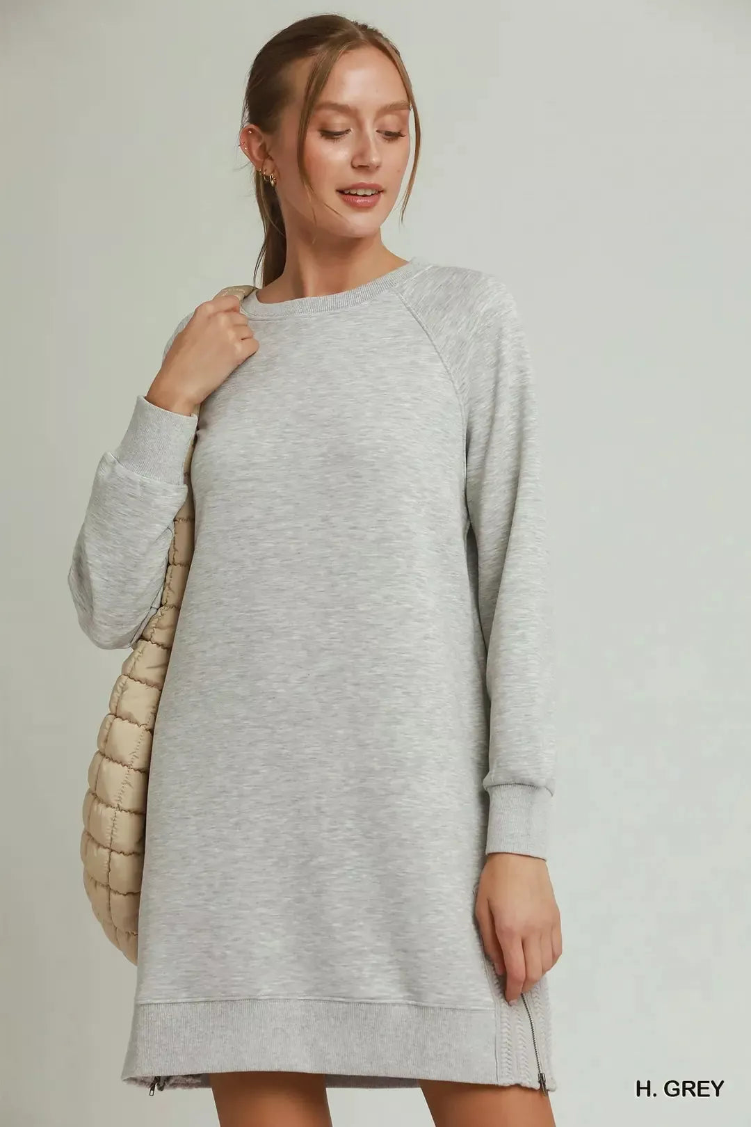 Umgee heather grey sweatshirt dress front view