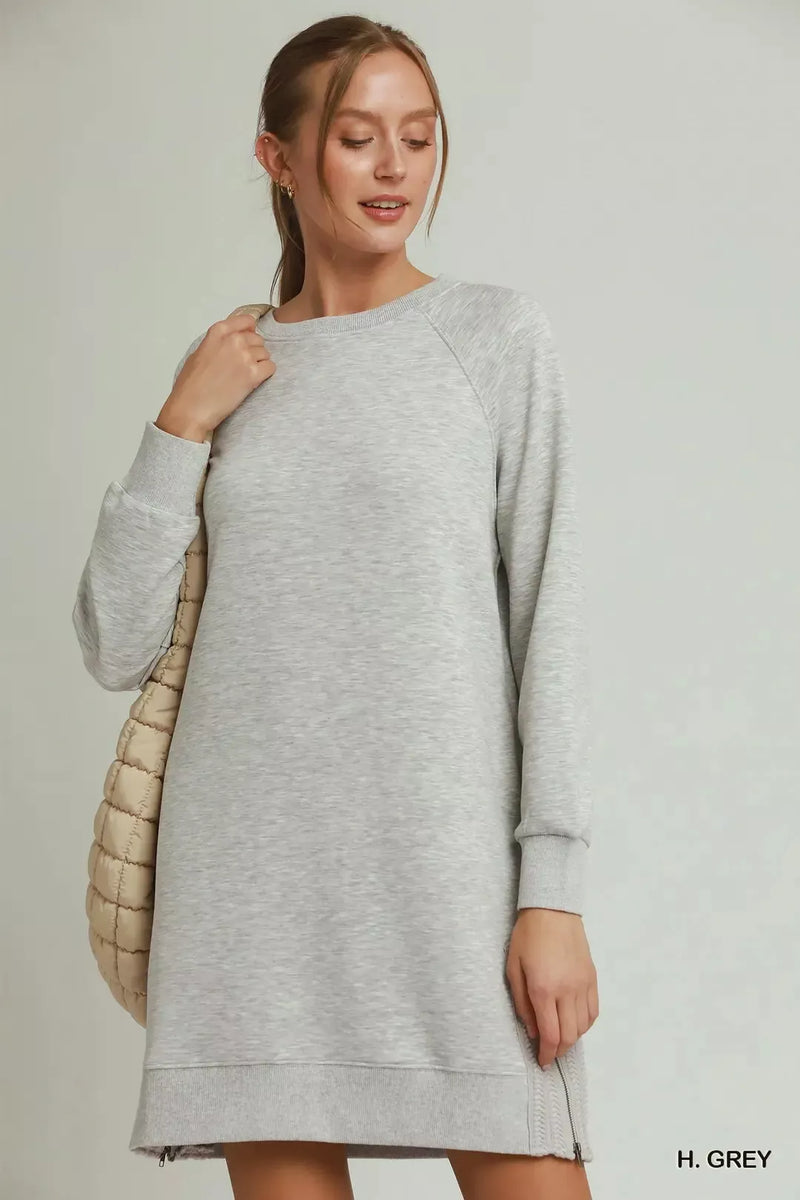 Umgee heather grey sweatshirt dress front view