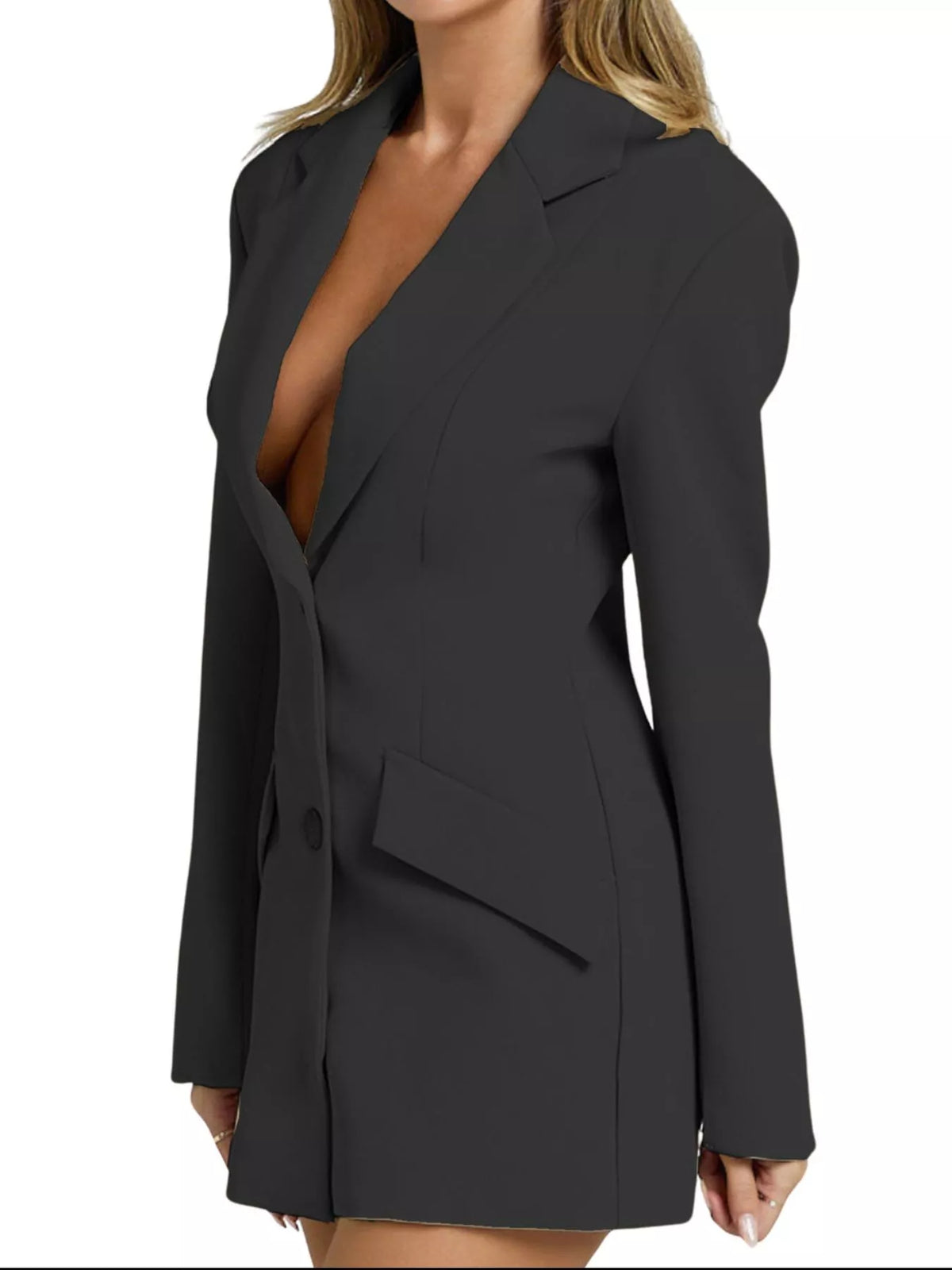 Khaki blazer dress styled with heels