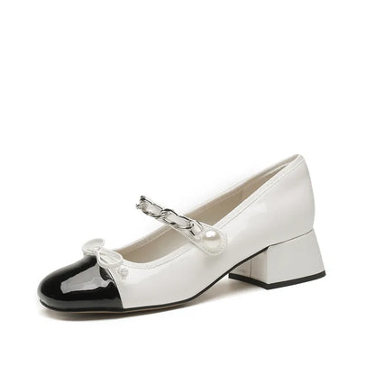 Contrast Square Toe Block Heel Mary Jane shoes - Fashorio