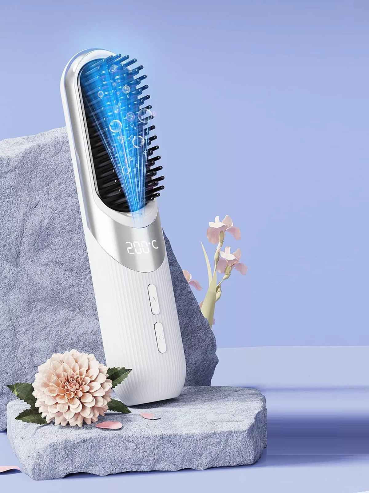 Straightening comb showing ceramic heated teeth