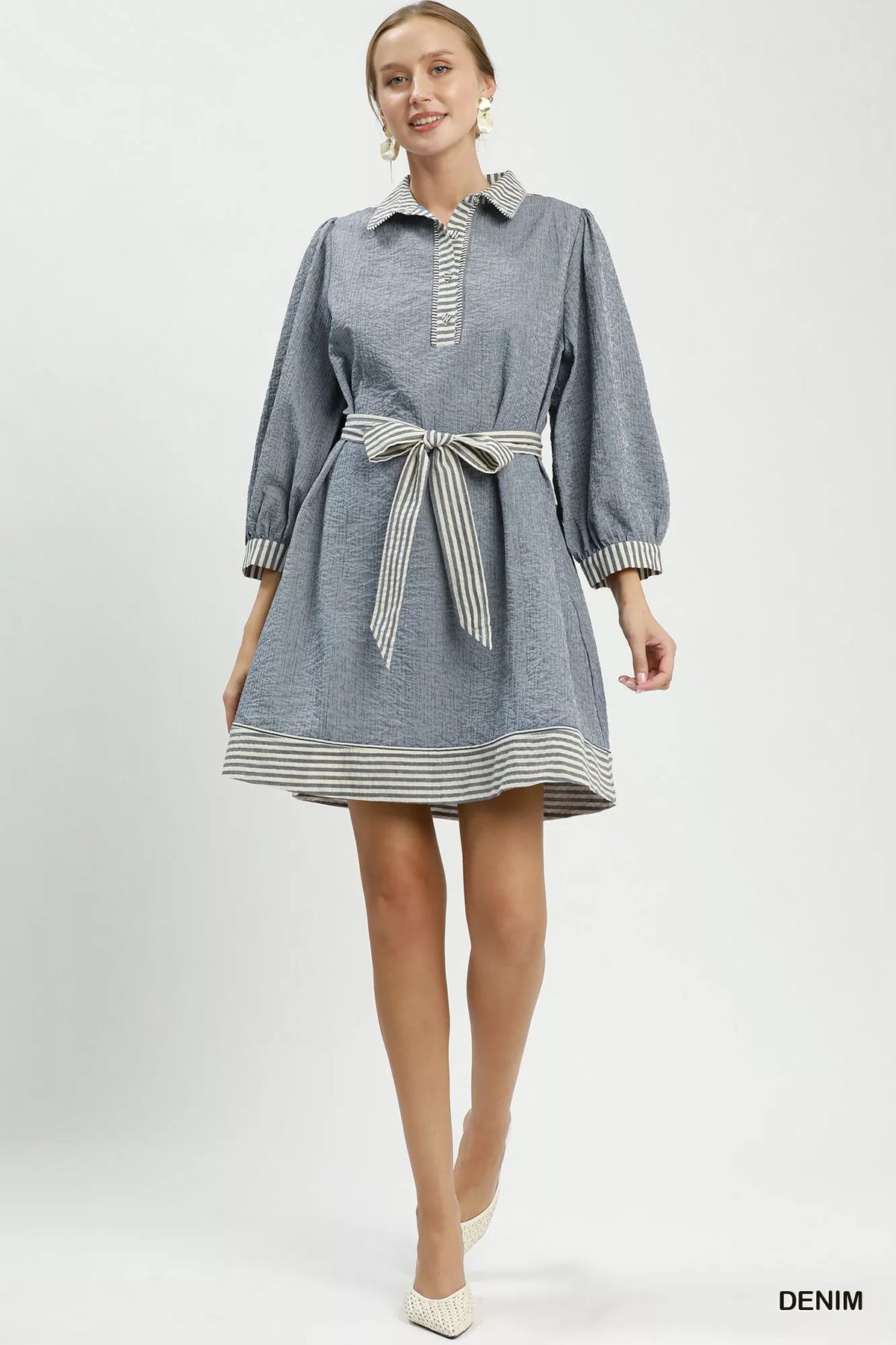 Puff sleeve detail on striped mini dress