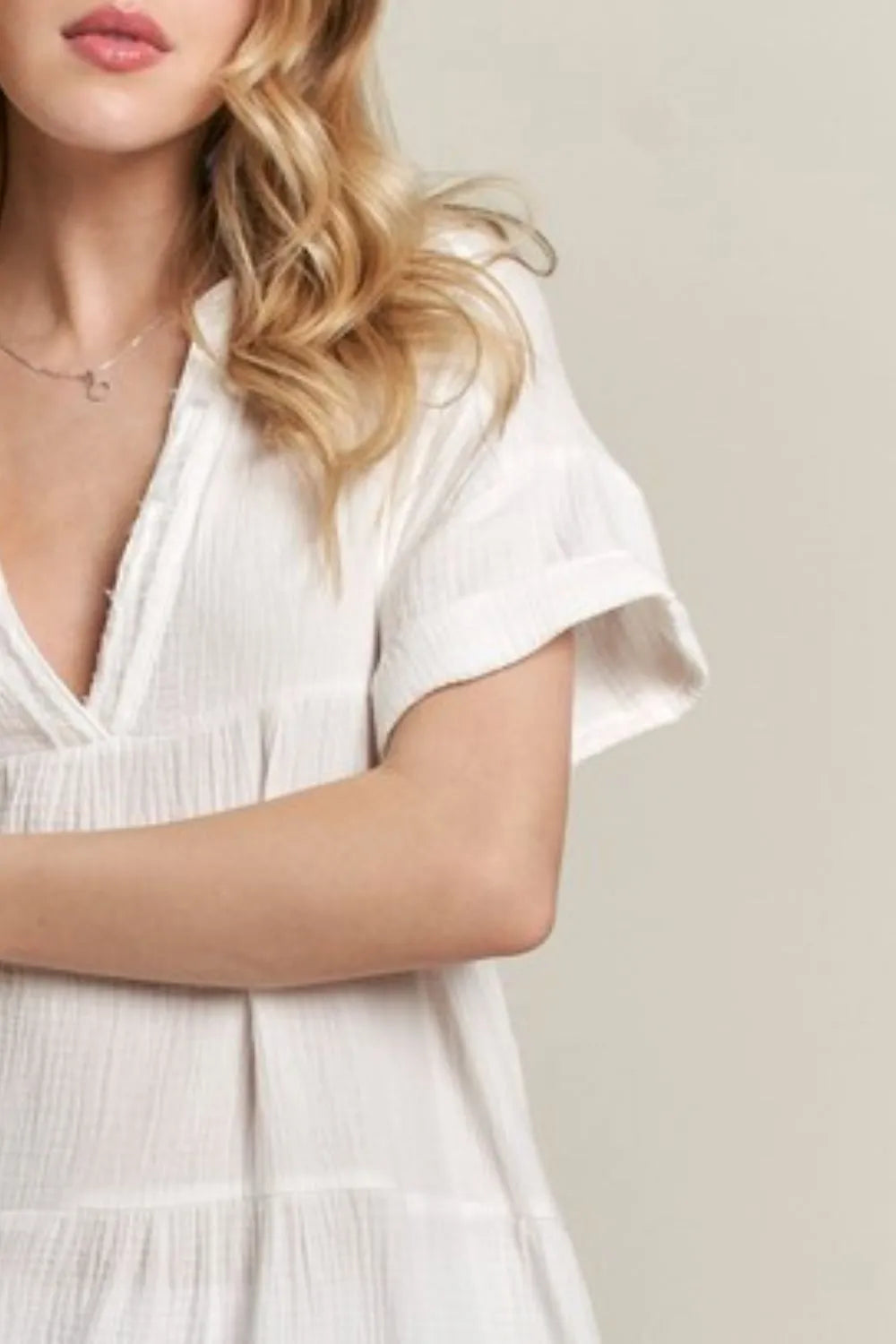 Tiered Notched Short Sleeve Dress side view