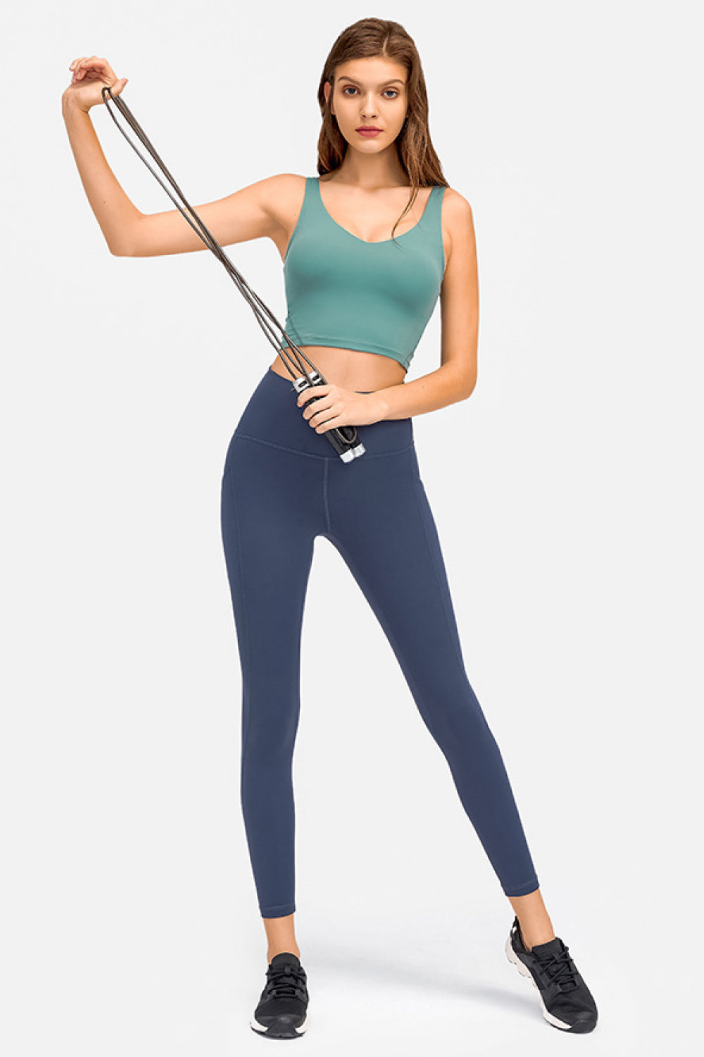 Millennia Deep V-Neck Crop Sports Bra Teal - Fashorio