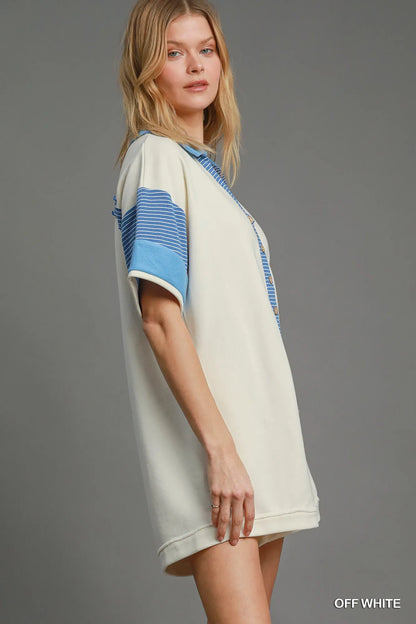 Umgee French Terry Collared Colorblock Romper - Fashorio