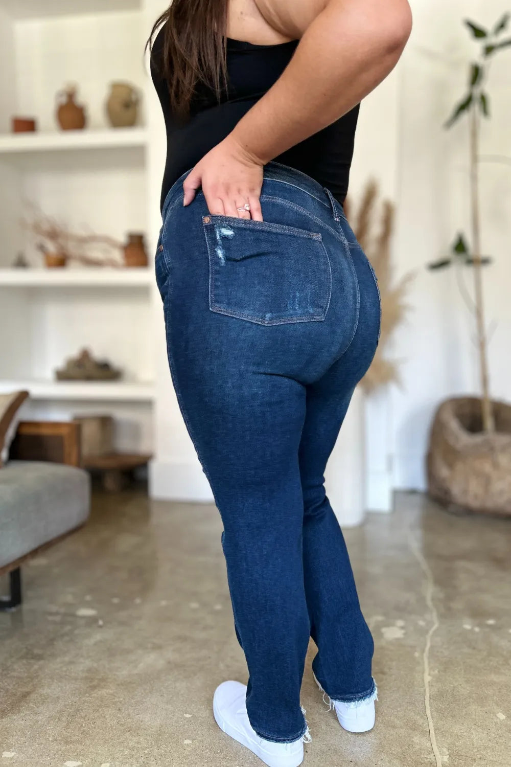 Judy Blue Full Size High Waist Rigid Magic Heavy Destroy Straight Jeans - Fashorio