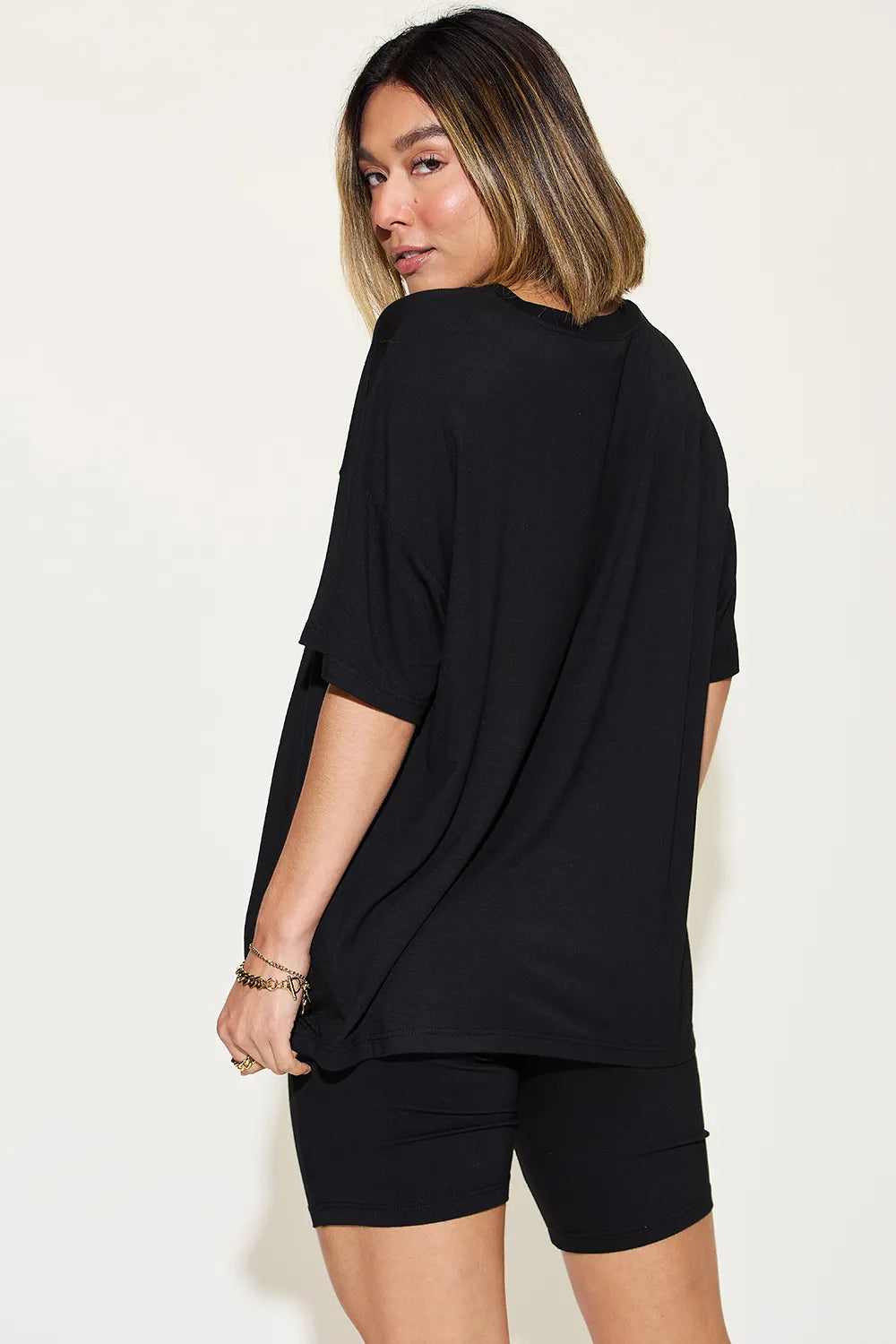 Basic Bae Full Size V-Neck Drop Shoulder T-Shirt and Shorts Set - Fashorio