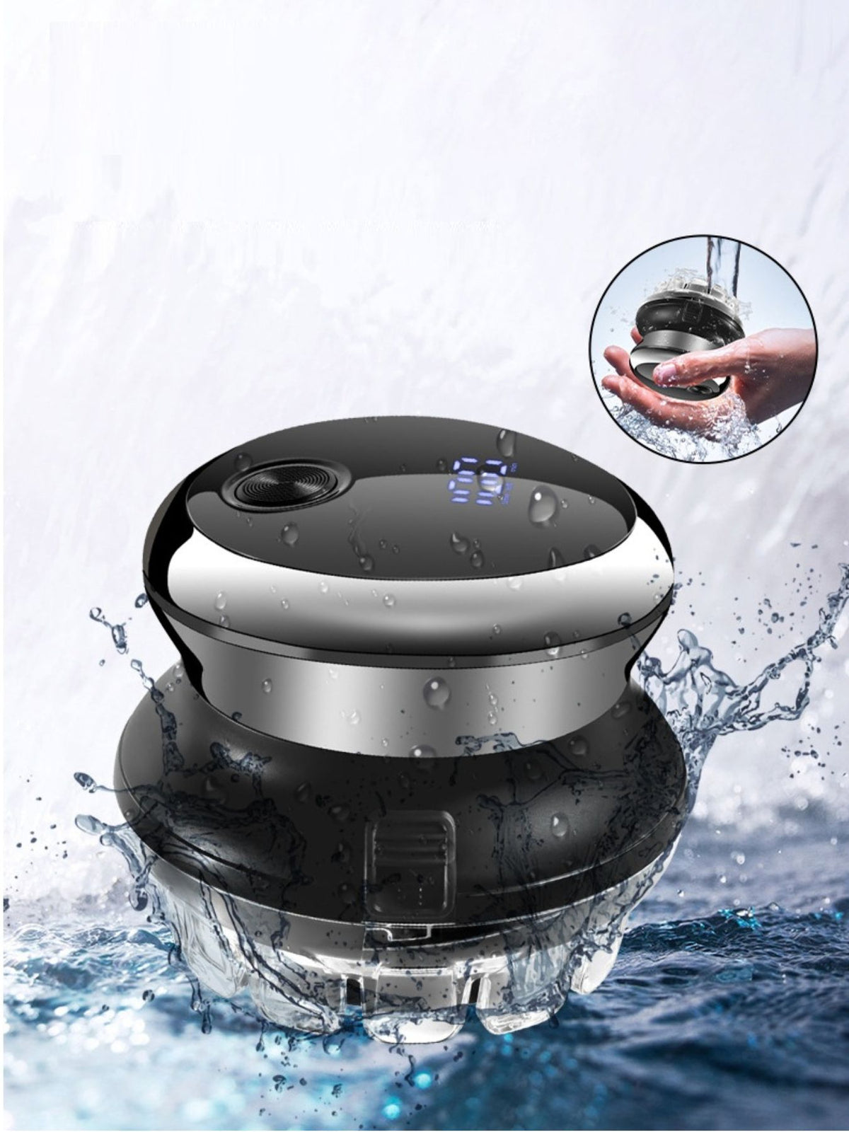 Waterproof head shaver angled view