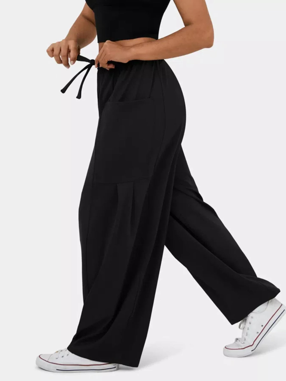 High waisted wide leg drawstring pants styled view