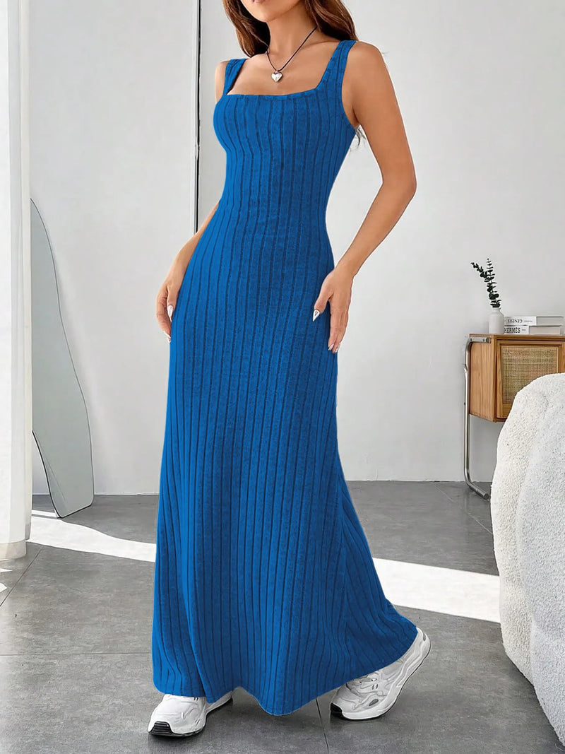 ribbed knit square neck sleeveless maxi dress front view