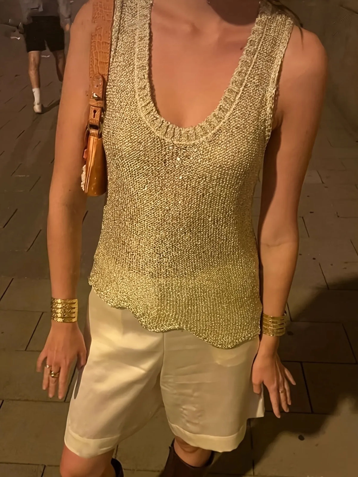 Scoop neck sweater vest, side view