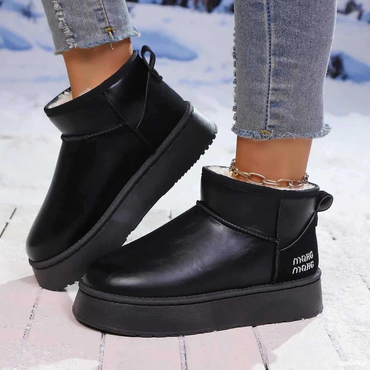 Faux fur platform ankle boots back view