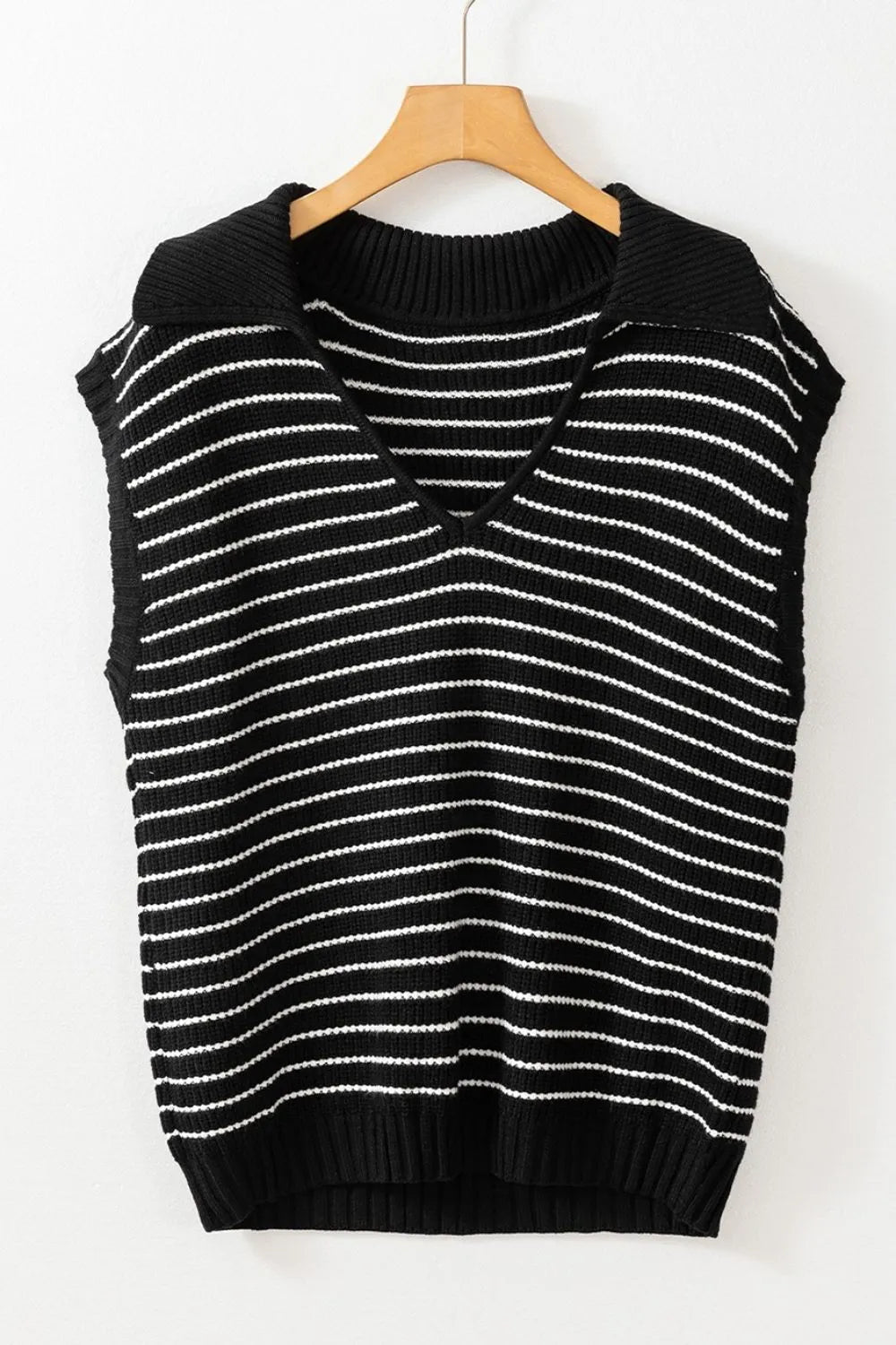Striped Johnny Collar Sweater Vest in Beige view 13