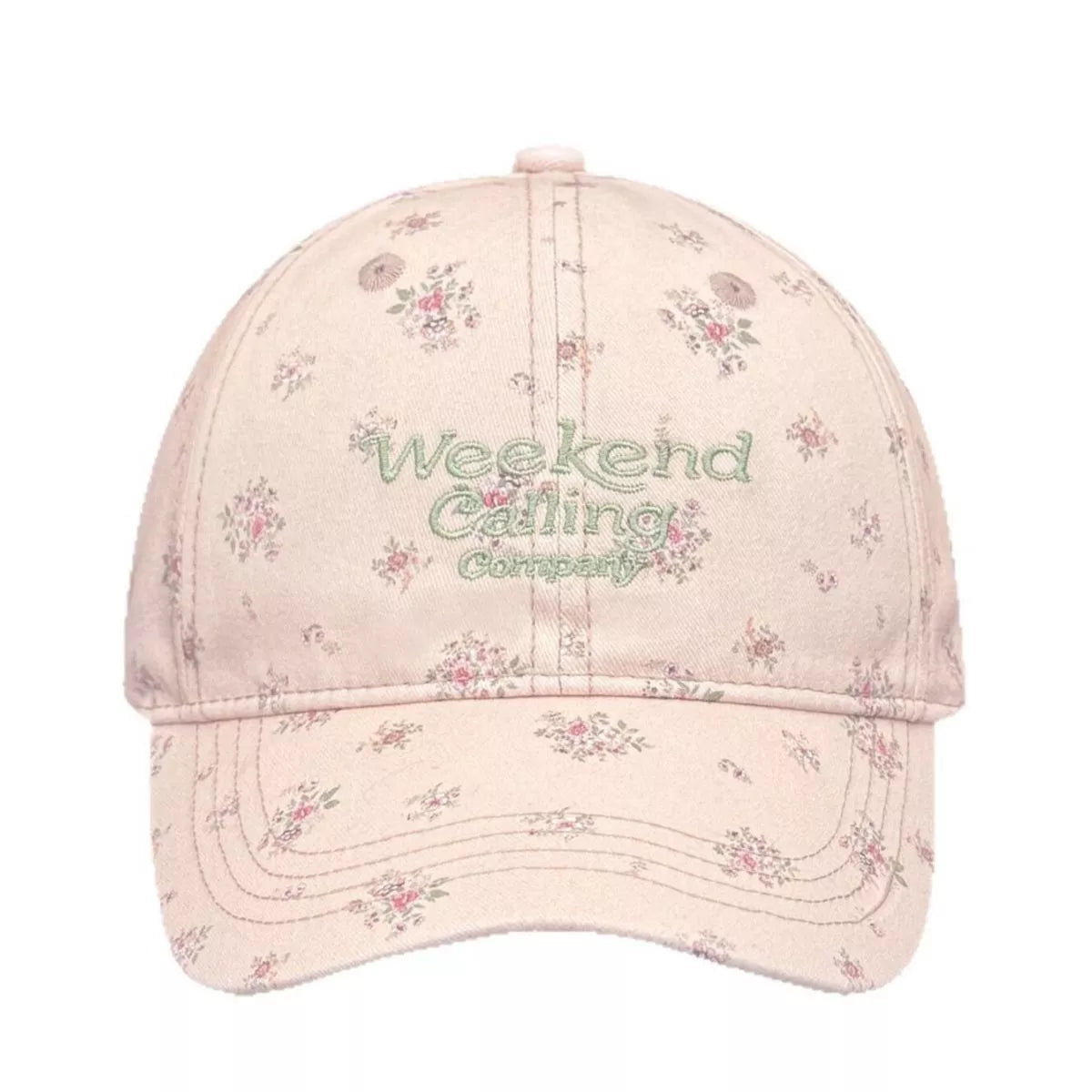 Floral cap worn with a warm weather outfit