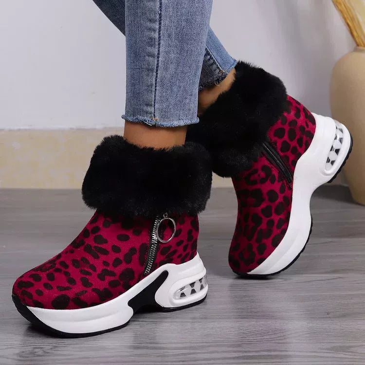 Fuzzy platform ankle boots color options