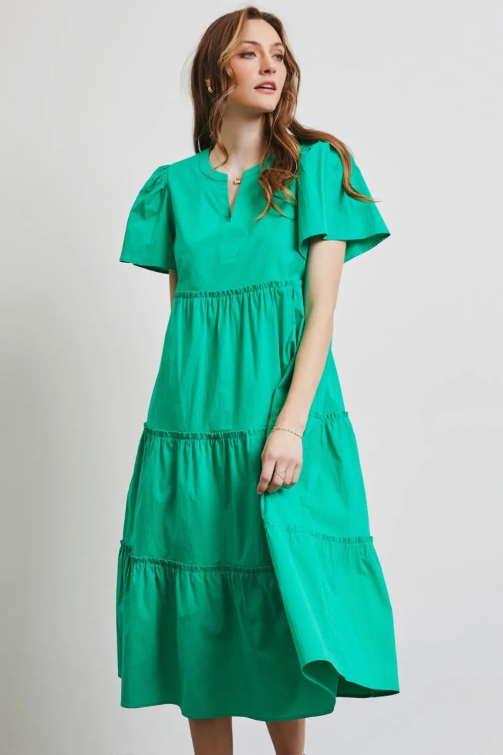 Cotton Poplin Ruffled Tiered Midi Dress styled look