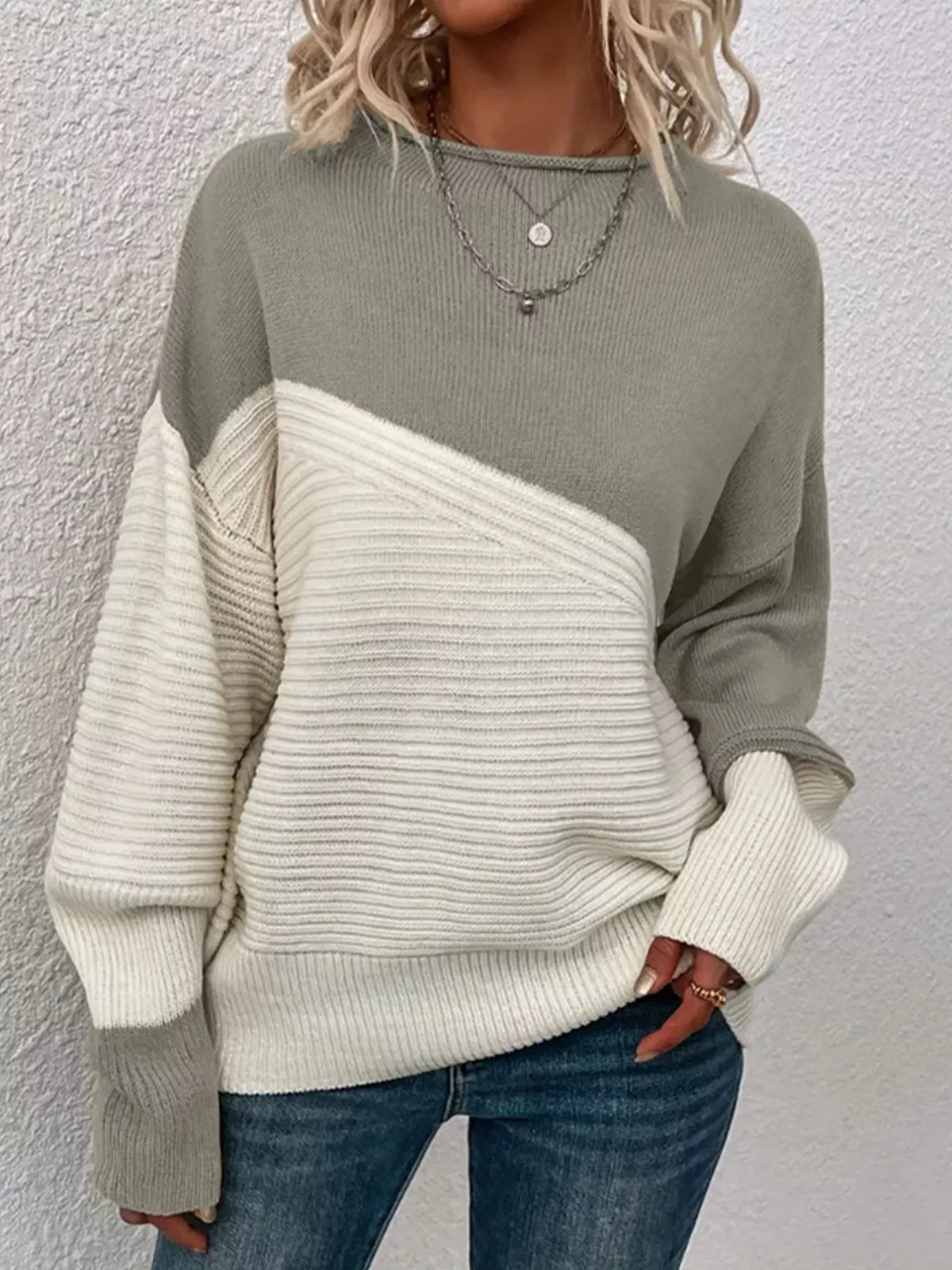 Color Block Ribbed Knit Sweater close up