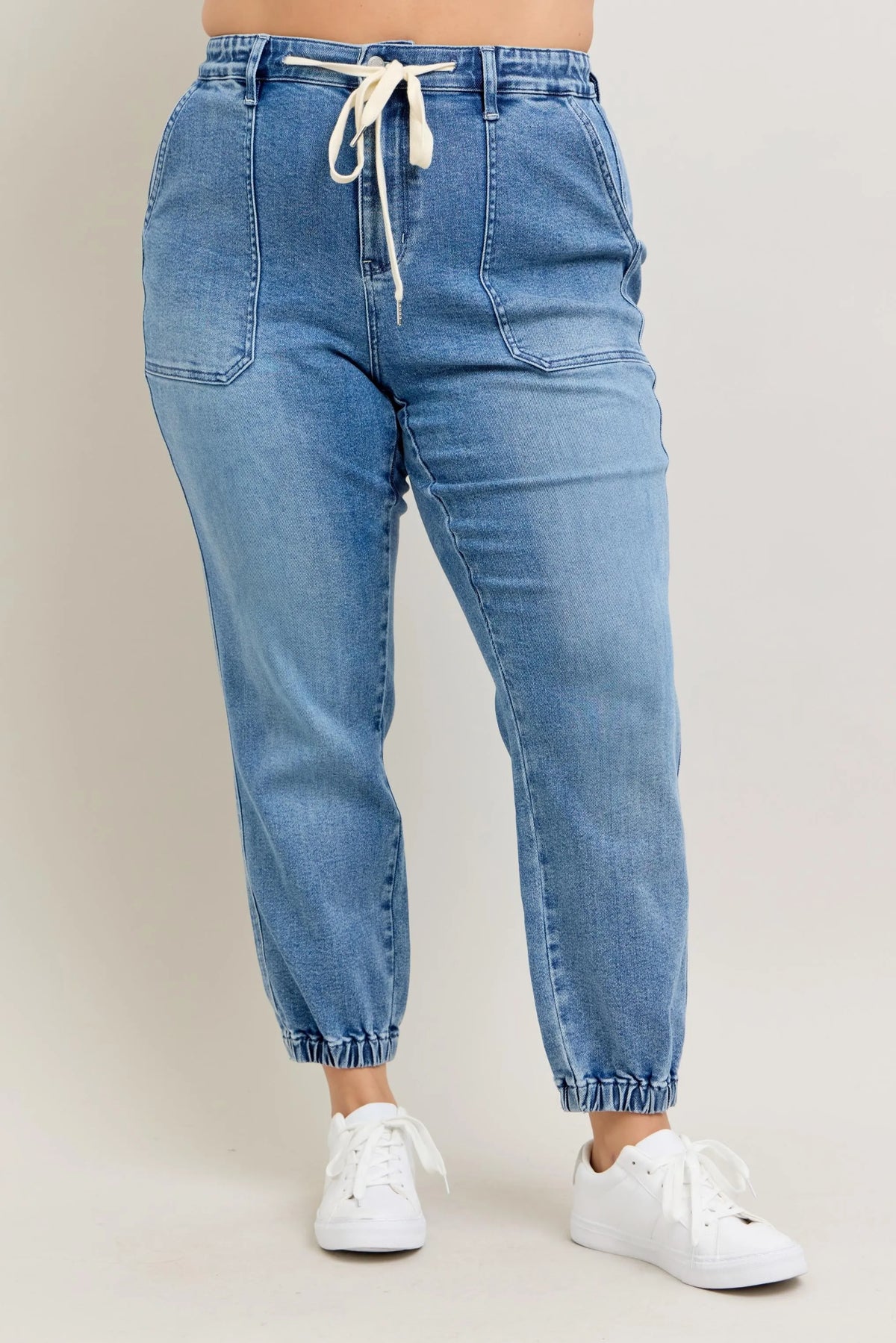 High waist denim joggers plus size fit