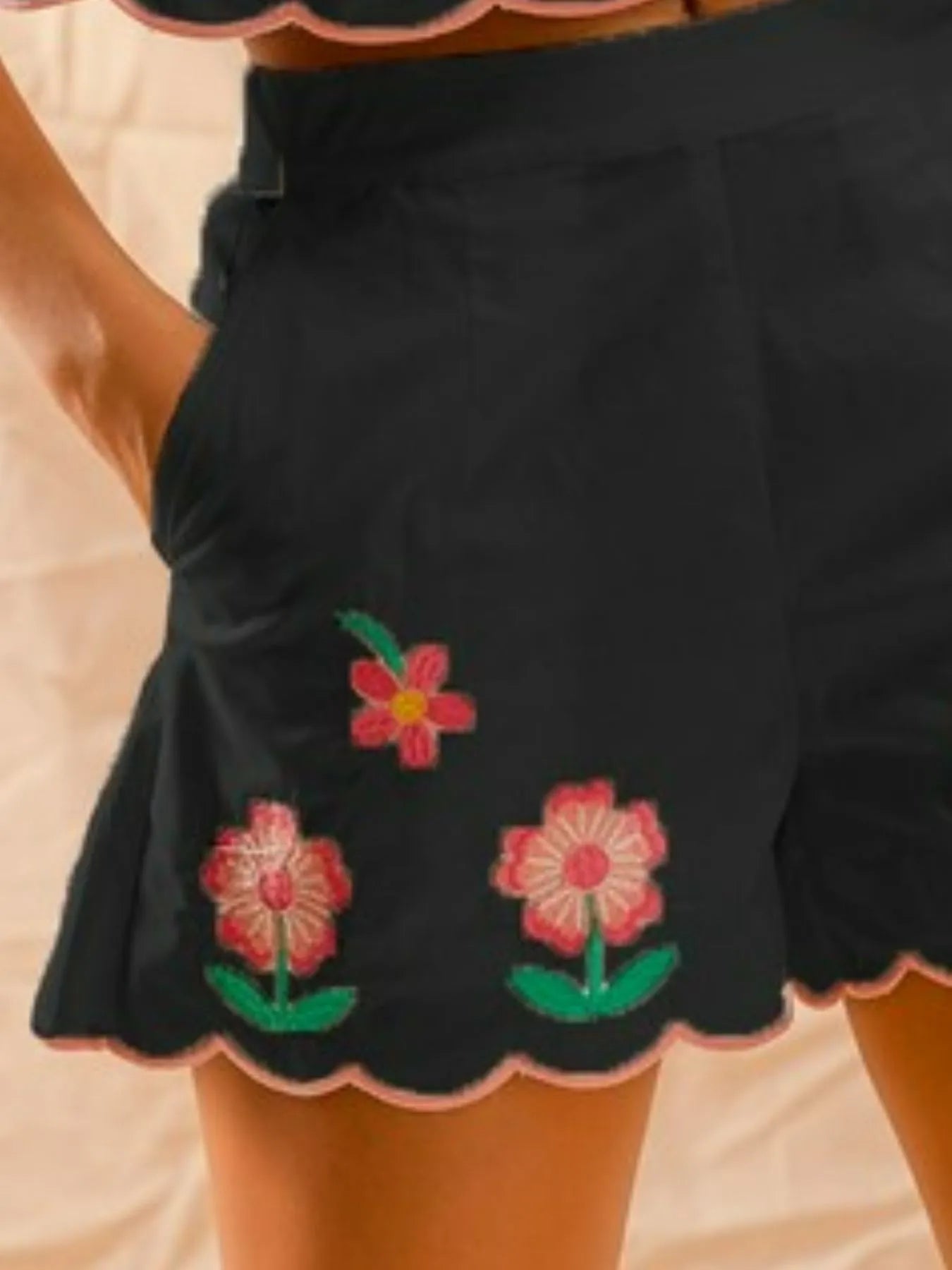 SO ME Flower Embroidered Tank Top and Shorts Set - Fashorio