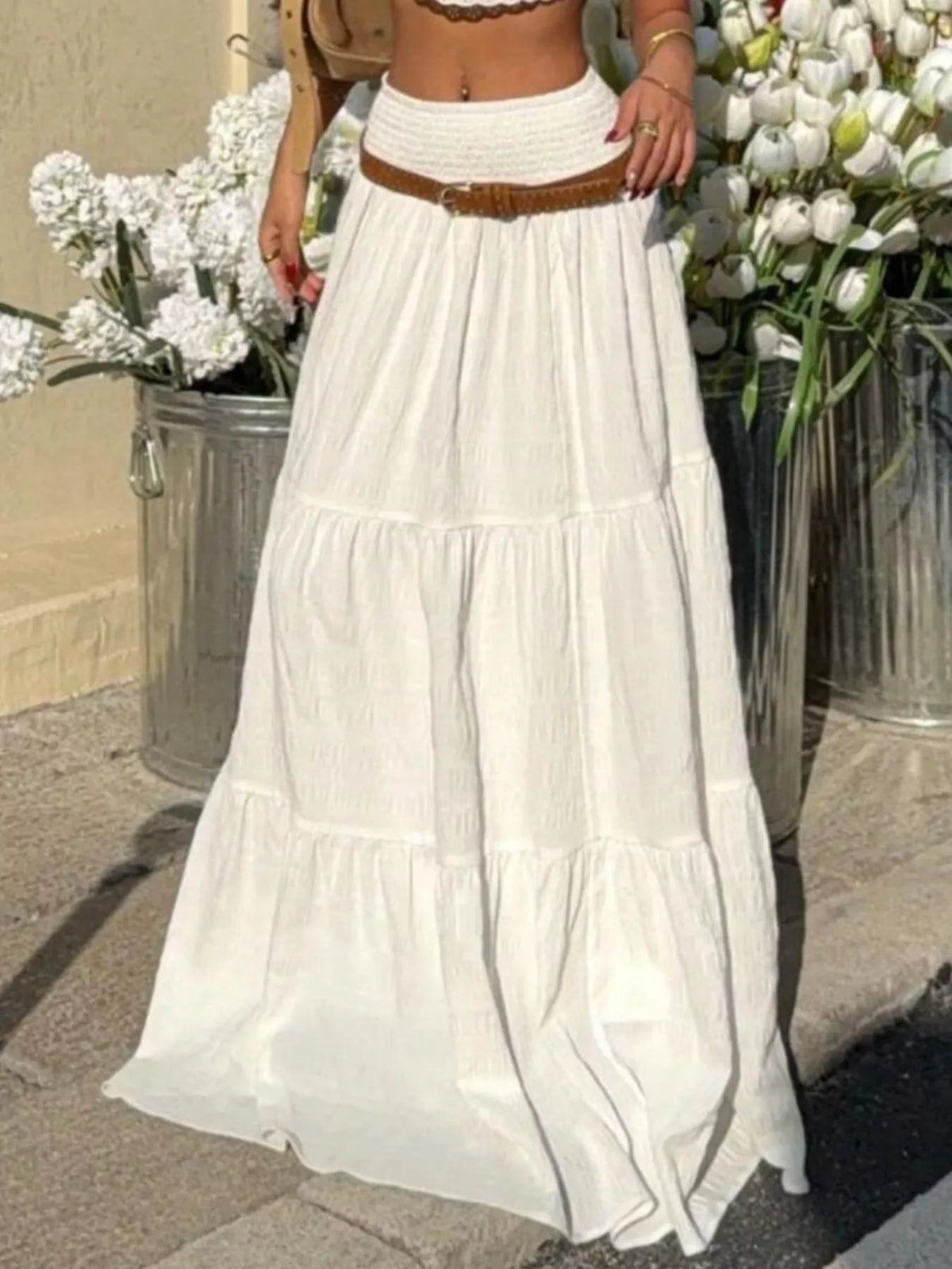 Smocked maxi skirt hem detail