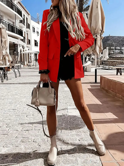 Lapel Collar Long Sleeve Blazer - Fashorio