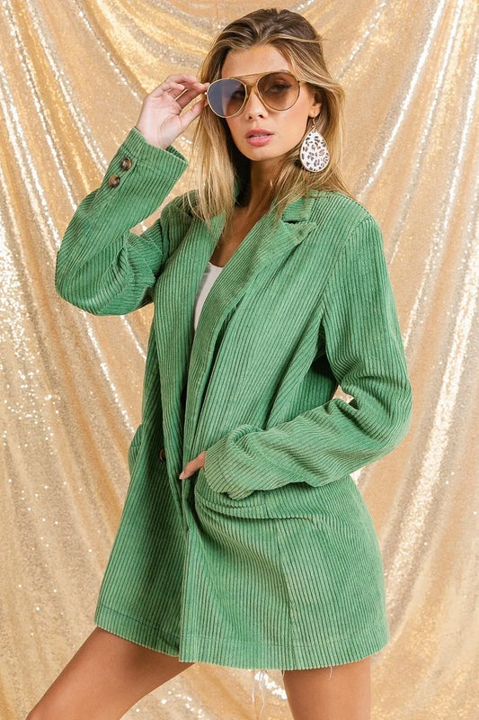 BiBi Vintage Washed Peak Lapel Double Breasted Blazer - Fashorio