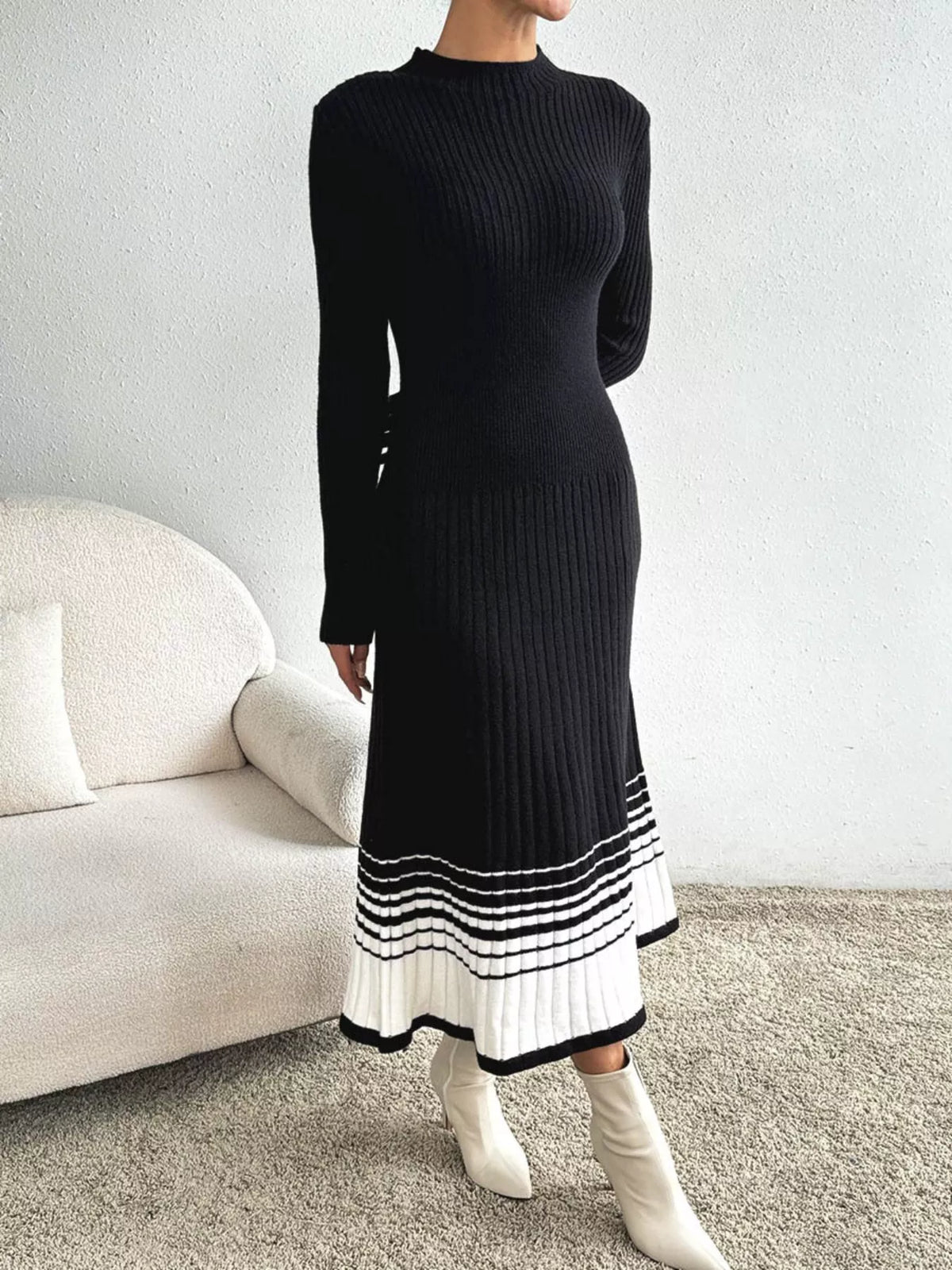 Ribbed knit sweater dress back view