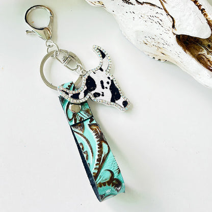 Rhinestone Bull Keychain Style A One Size - Fashorio