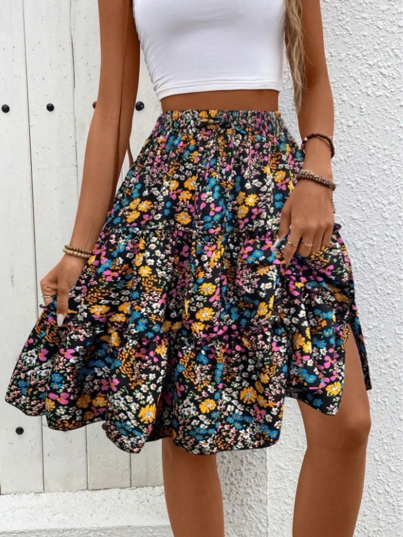 Floral Print Midi Skirt Color - Fashorio