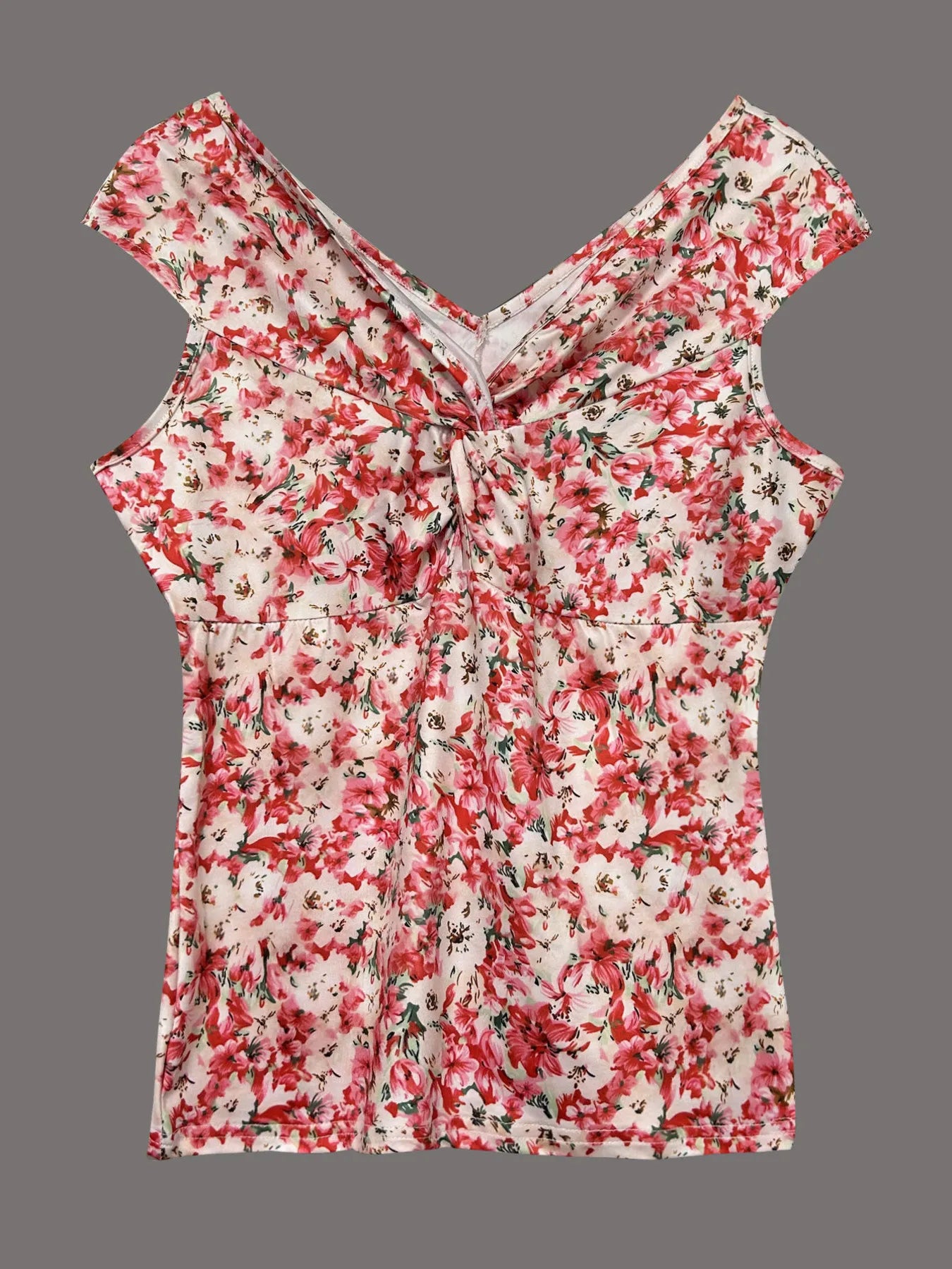Twisted Front Floral Print Sleeveless Top Floral - Fashorio