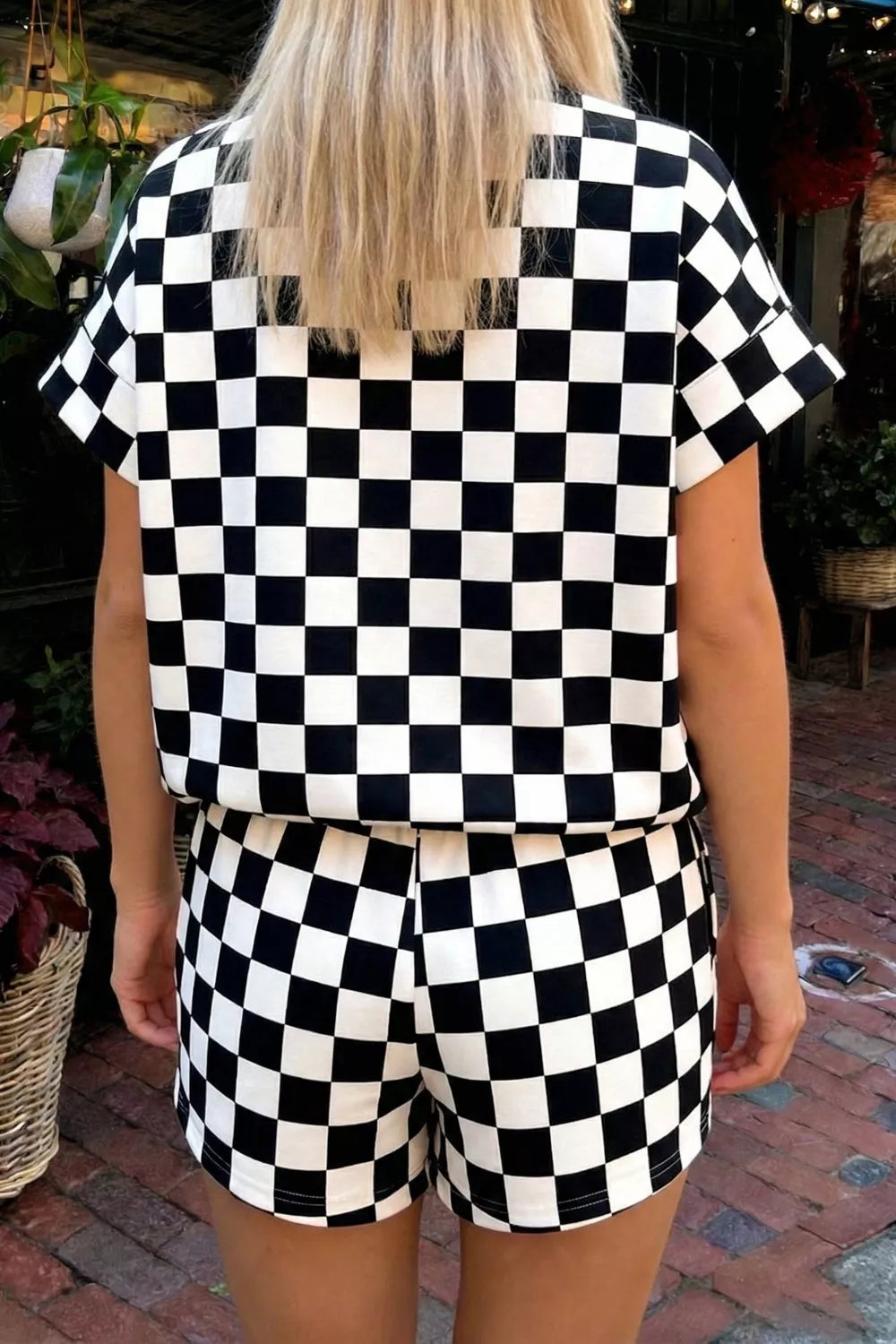 Checkerboard tee and shorts set back view