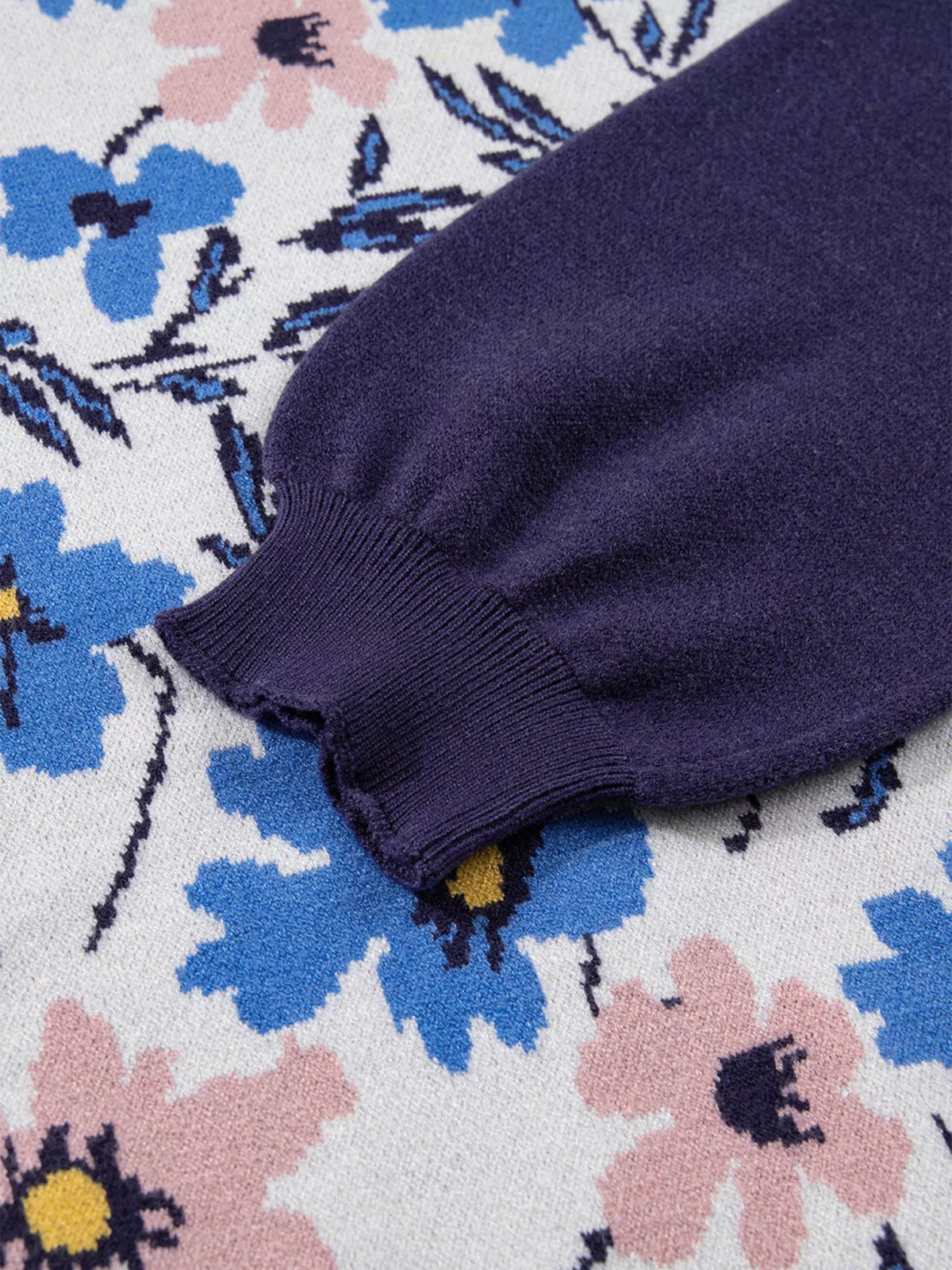 floral patchwork colorblock knit sweater close up