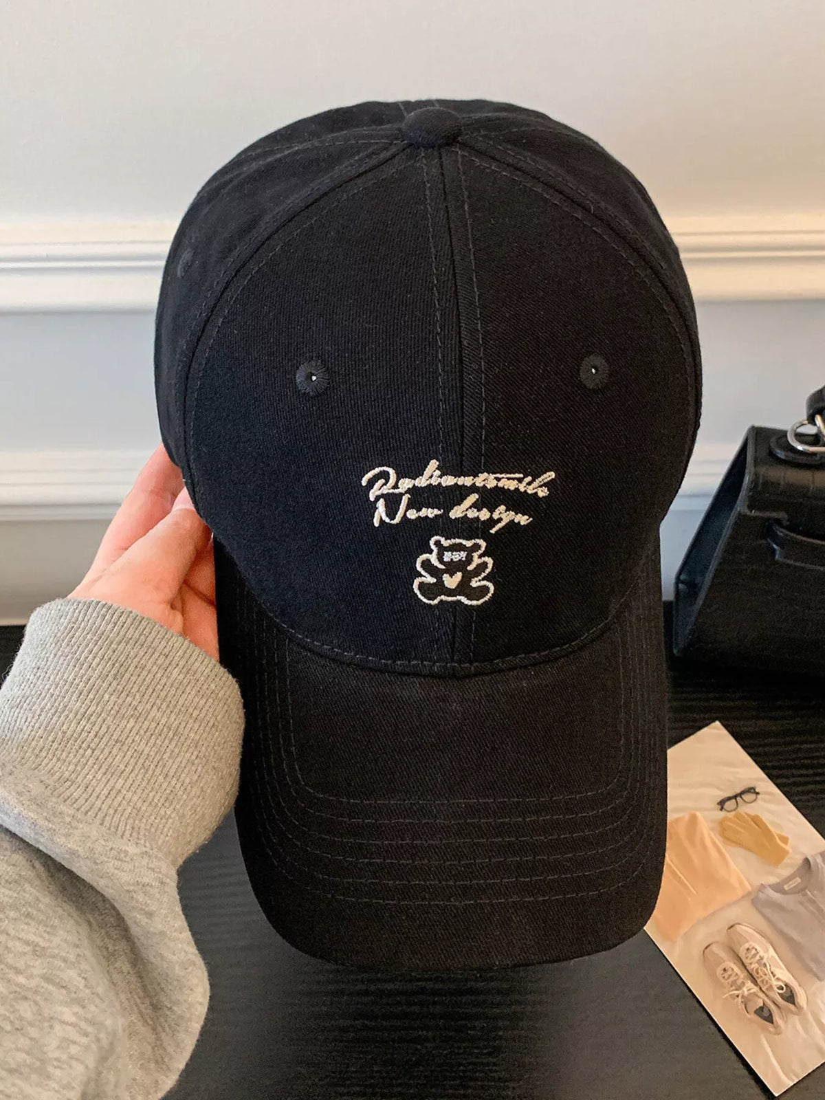 Side profile of the washed baseball cap showing the brim