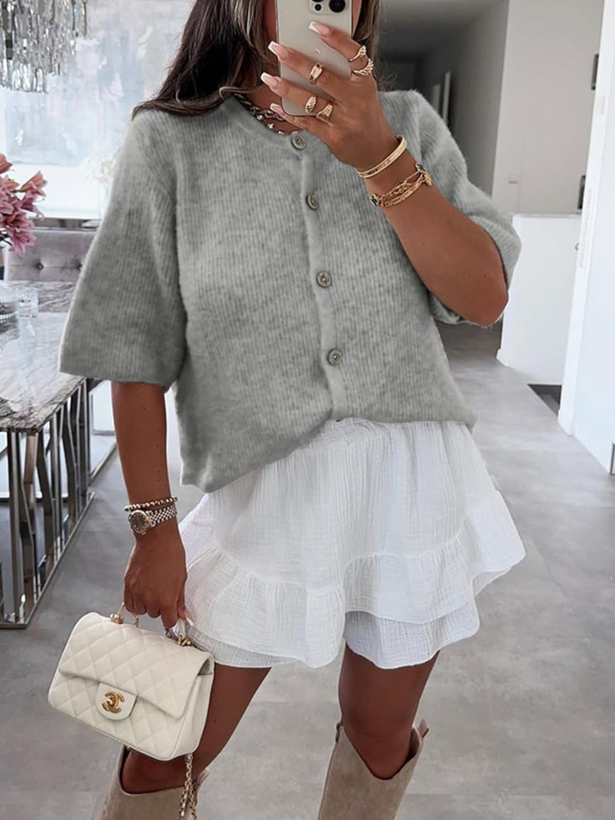 Short sleeve cardigan button detail