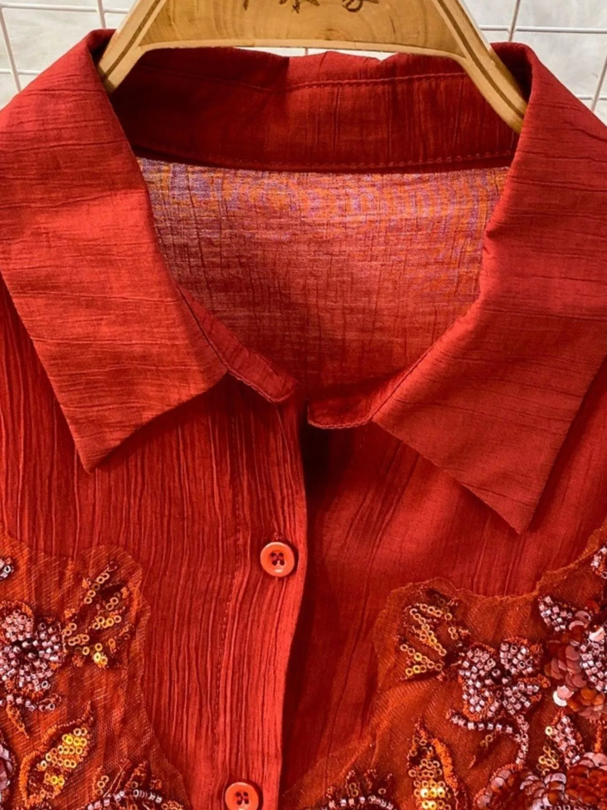 Sequin Flower Button Up Shirt and Cami Dress Set, view 4