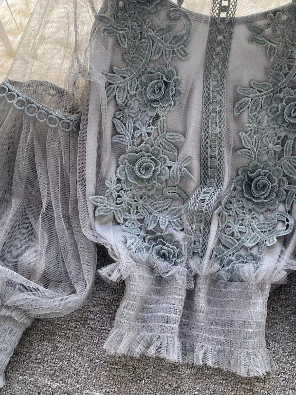 Floral Lace Blouse and Cami Two Piece Set, view 19