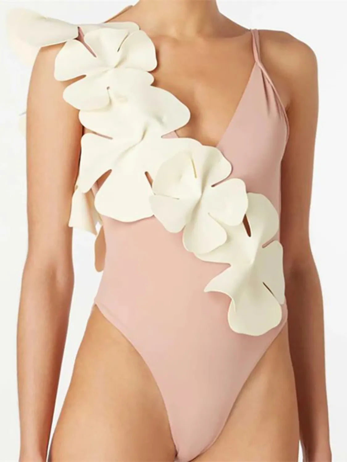 Contrast floral swimsuit styled poolside