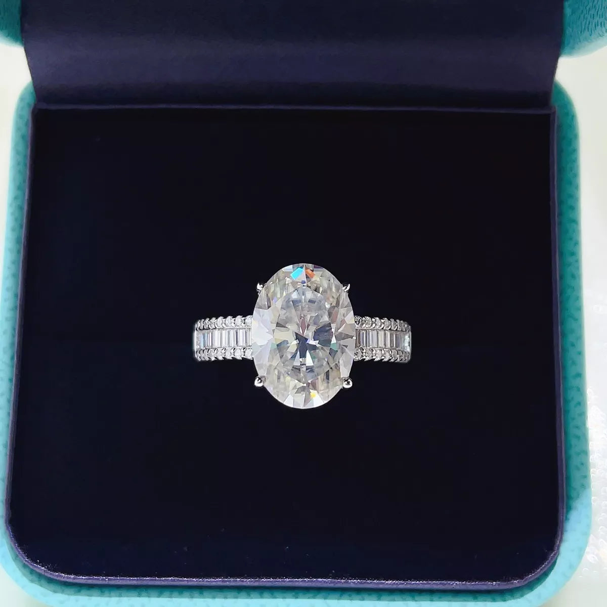 Starglow 8 carat moissanite ring in sterling silver, front view