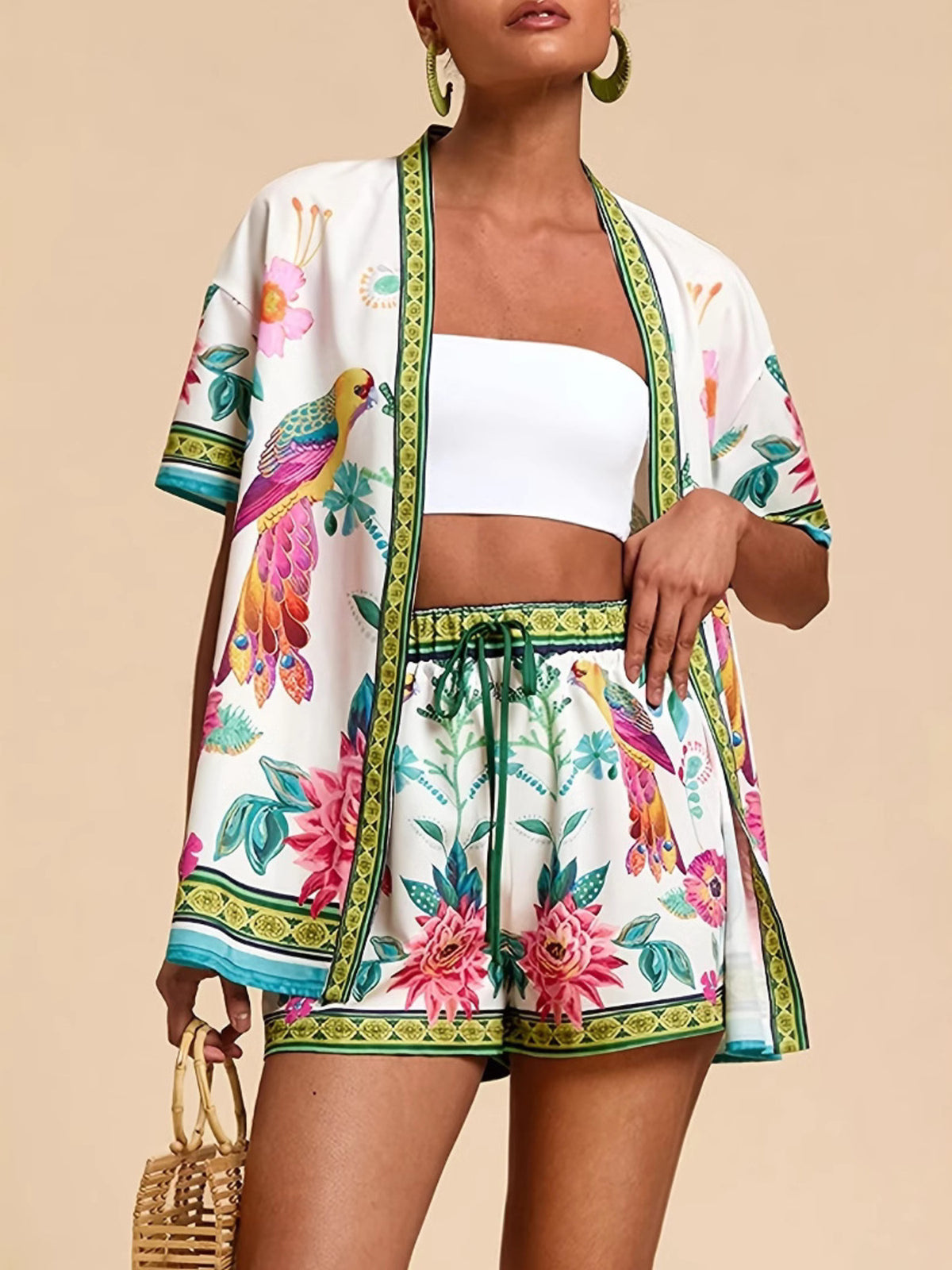 Printed cardigan two piece set back view