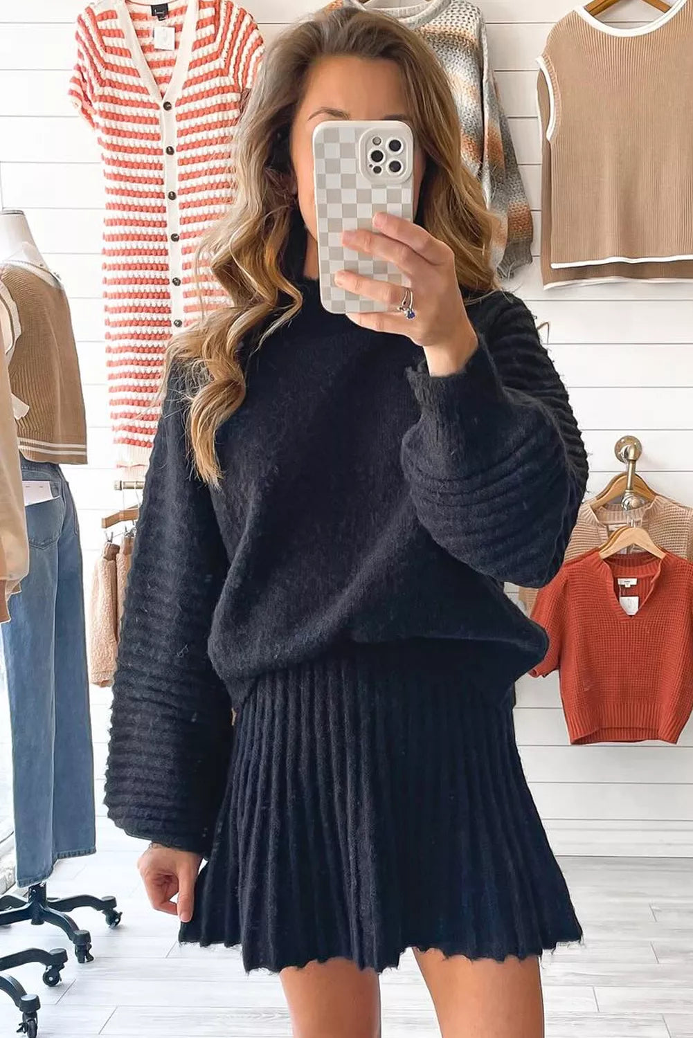 Round neck knit sweater top detail