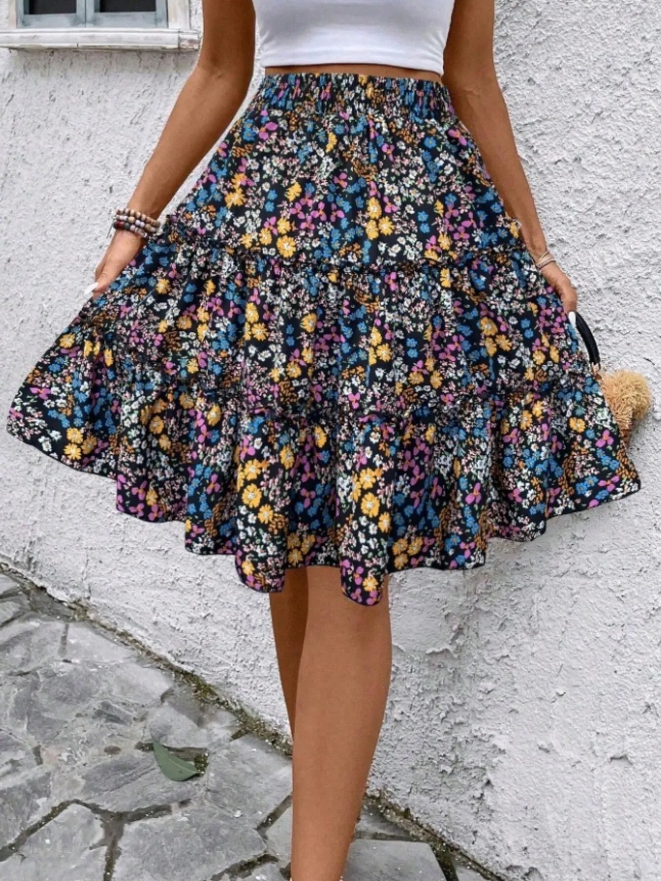 Floral Print Midi Skirt - Fashorio