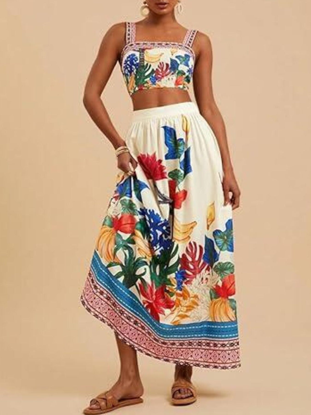 Blue floral skirt set outfit