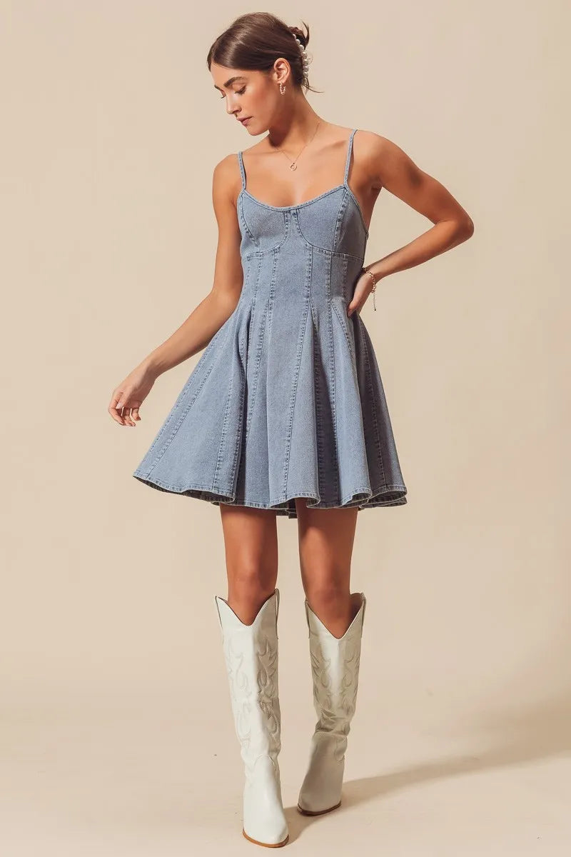 SO ME A Line Fit and Flare Denim Mini Dress - Fashorio