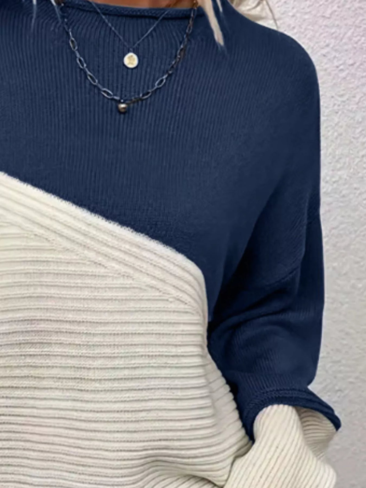 Color Block Ribbed Knit Sweater full outfit view